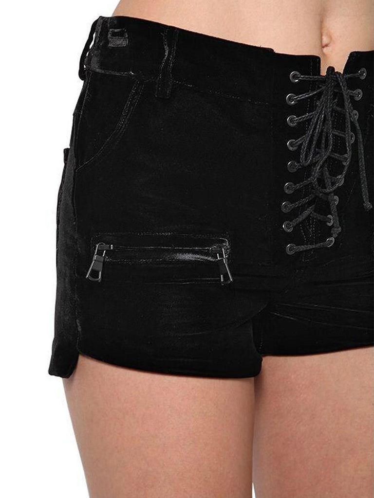 Black Velvet Lace Up Shorts