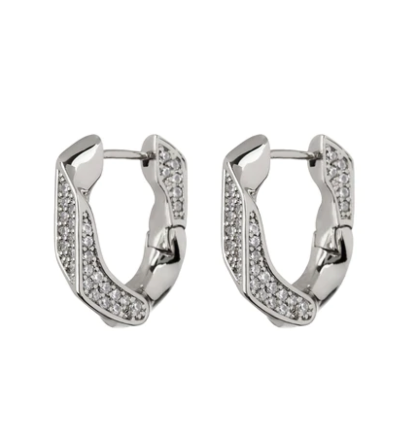 PAVE CUBAN LINK HOOPS- SILVER