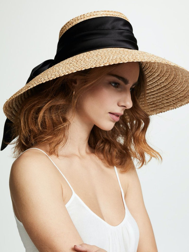 Mirabel satin-trimmed straw hat Season Seven NYC