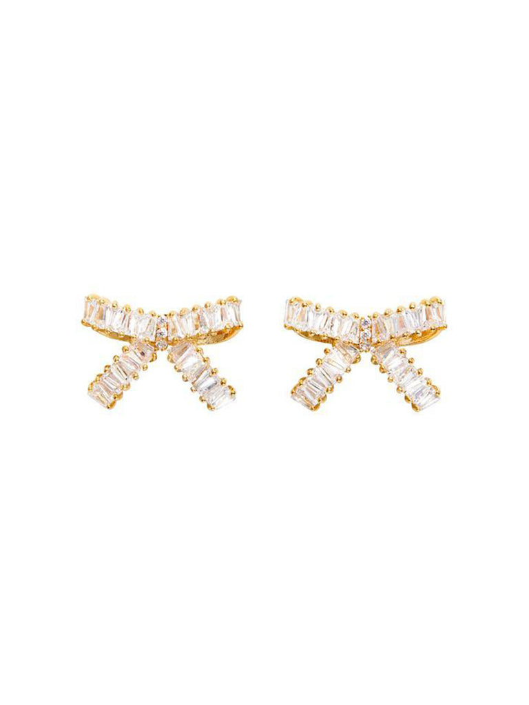 BOW BAGUETTE STUD EARRINGS - GOLD - Season Seven NYC