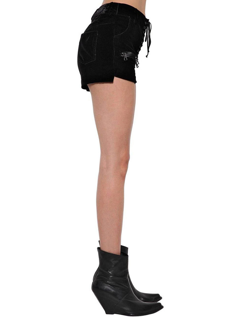 Black Velvet Lace Up Shorts
