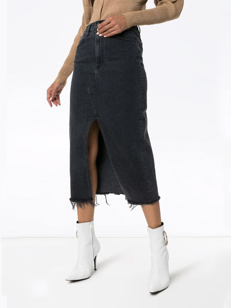 Elizabella front slit denim skirt - Season Seven NYC