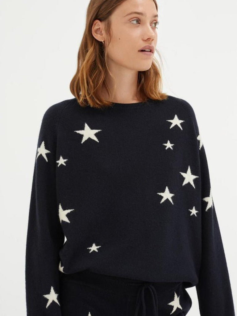 Navy Slouchy Star Cashmere Sweater - Season Seven NYC