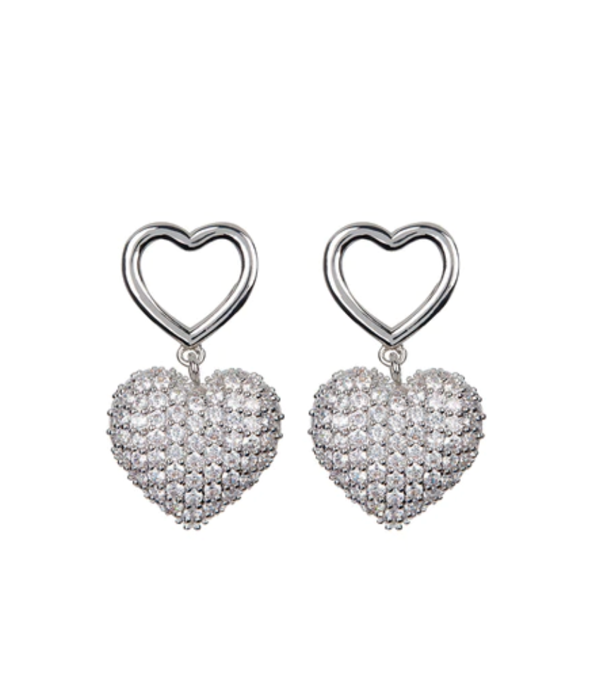 PAVE PUFFY HEART EARRINGS- SILVER | Season Seven NYC