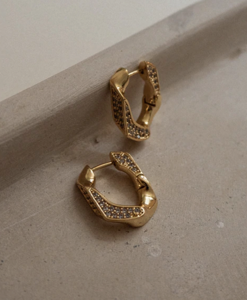 PAVE CUBAN LINK HOOPS- GOLD