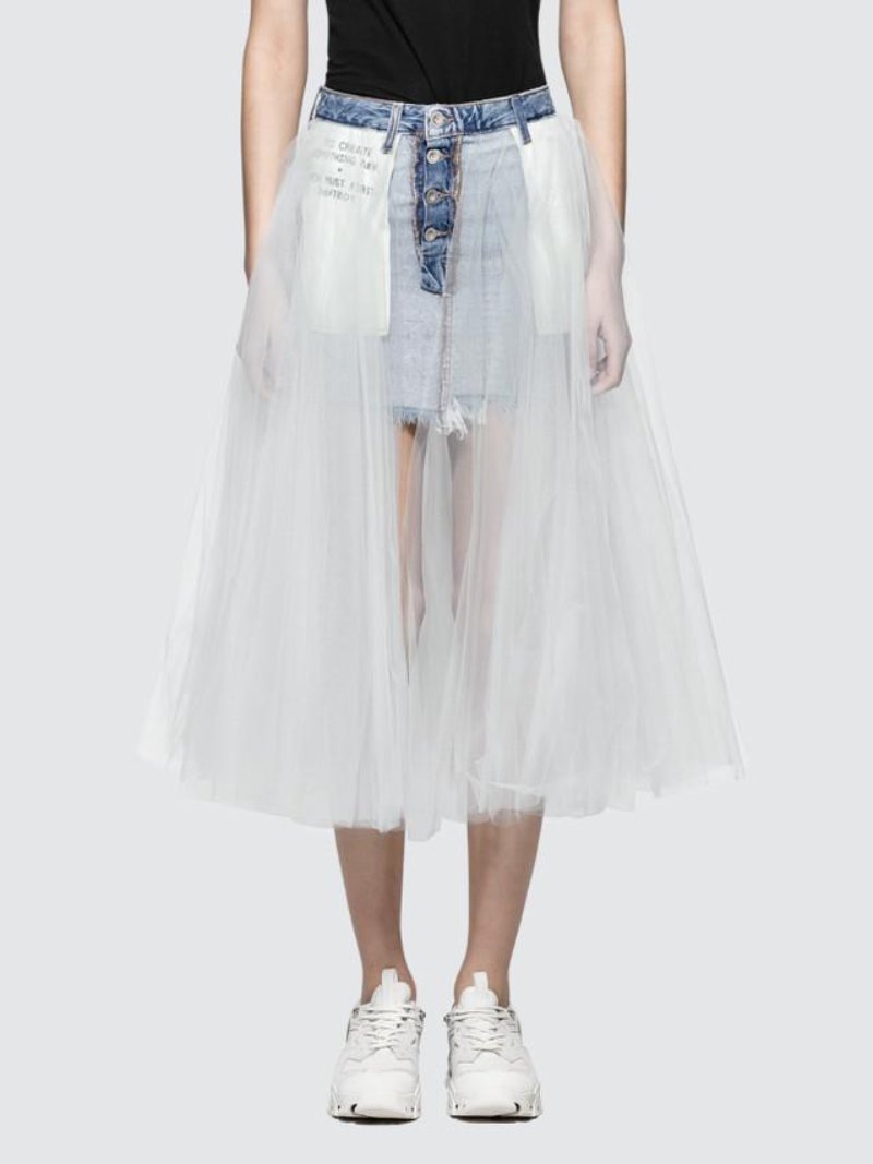 UNRAVEL PROJECT denim tulle layered skirt Season Seven NYC