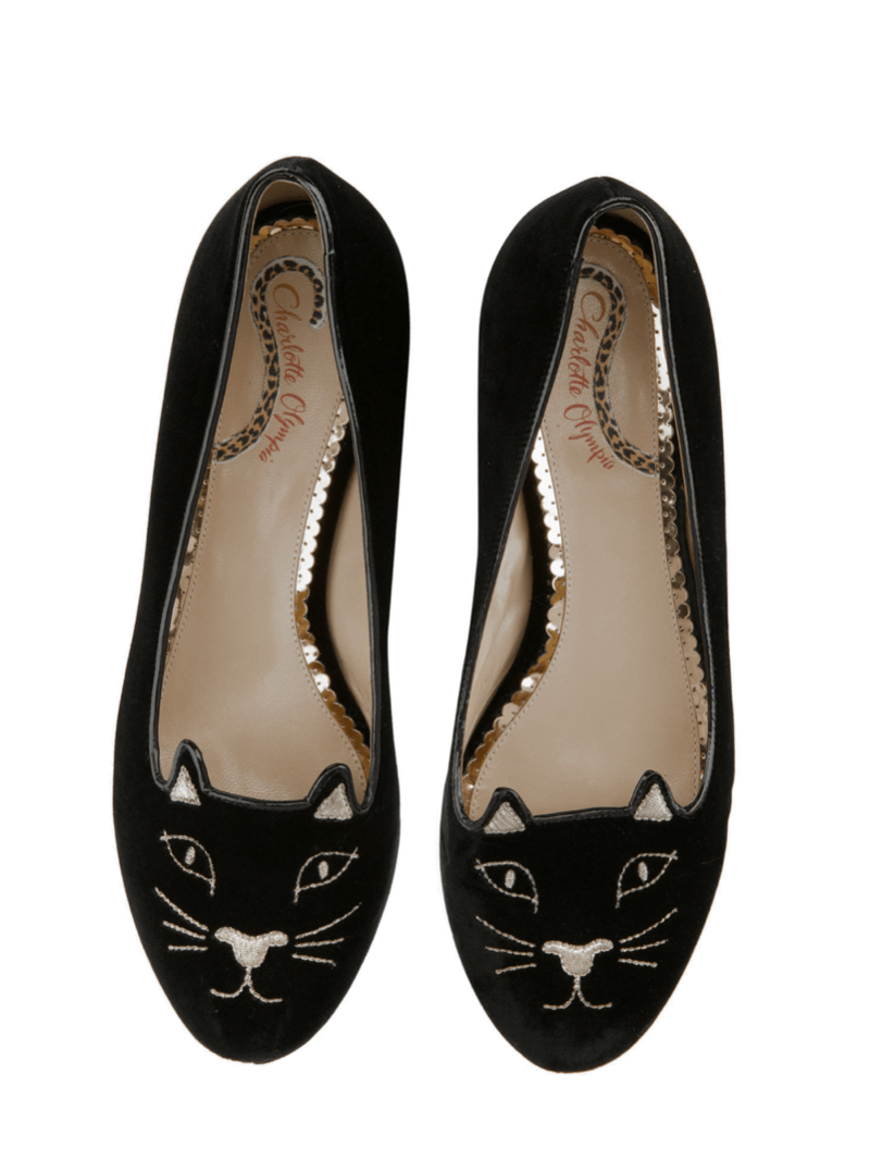 新品　CHARLOTTE OLYMPIA Kitt 猫 Charlotte Olympia Black Velvet Kitty flats