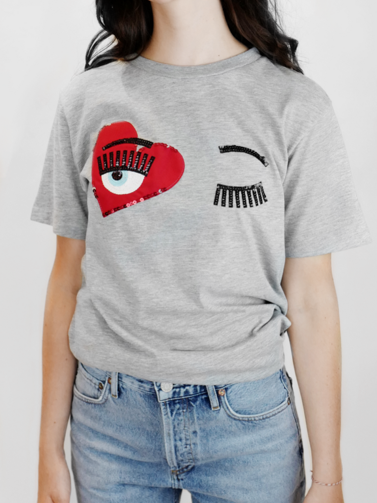 Flirting Heart Cotton T-Shirt Grey - Season Seven NYC