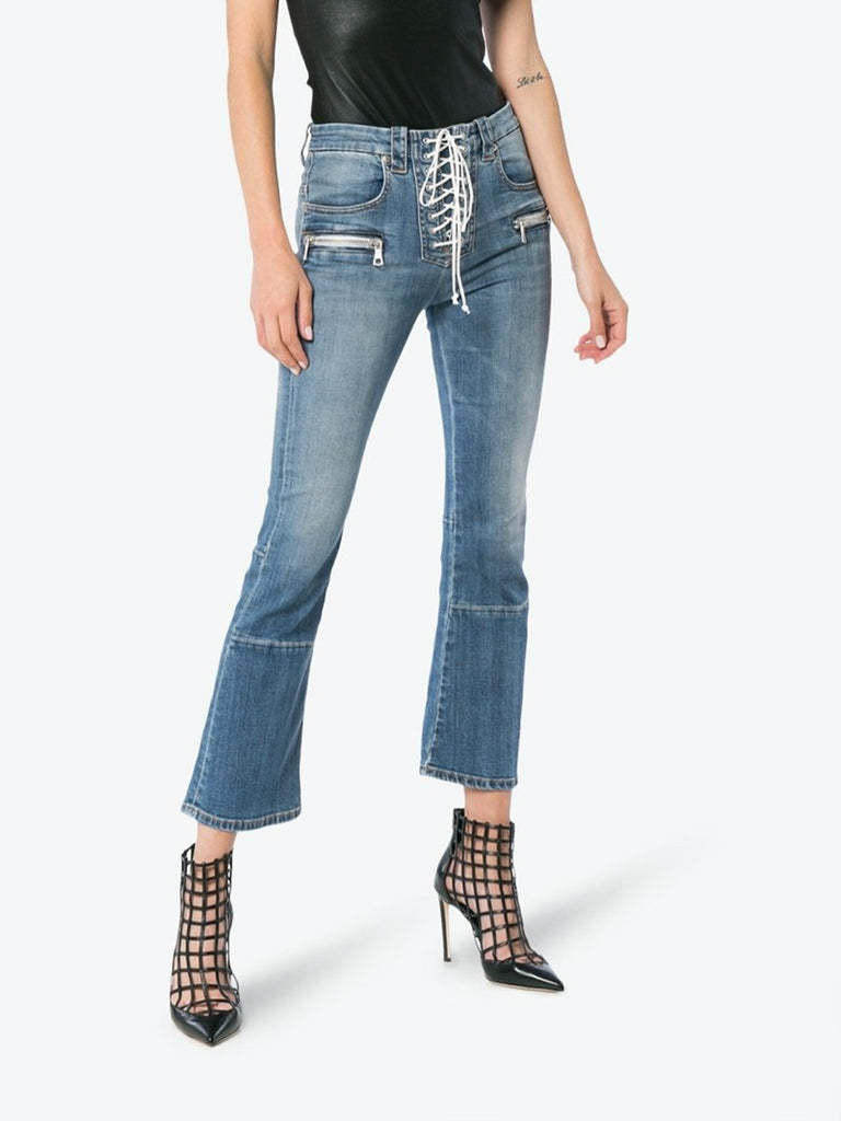 Mid Rise Lace-Up Cropped Kick Flare Jeans - Season Seven NYC
