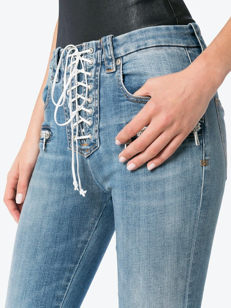 Mid Rise Lace-Up Cropped Kick Flare Jeans - Season Seven NYC