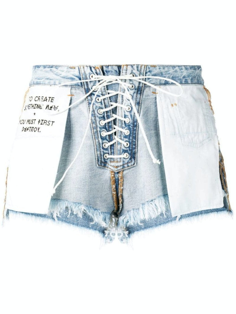 Blue Denim Reversed Lace-Up Shorts - Season Seven NYC